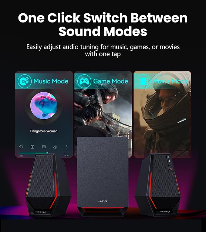 Edifier G1500 MAX 2.1 Gaming Speakers - 60W Peak Power with 4 Subwoofer &amp 2.5 Satellite Speakers Bluetooth 5.3 &amp Multi-Wired Connections 10 RGB Light Effects 3 Sound Modes for PC/PS5/Xbox