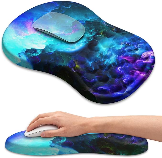Ergonomic Mouse Pad Wrist Rest Carpal Tunnel Pain Relief Wrist Support Mousepad with Massage Bulge Memory Foam (Nebula 11.8x7.9 in)