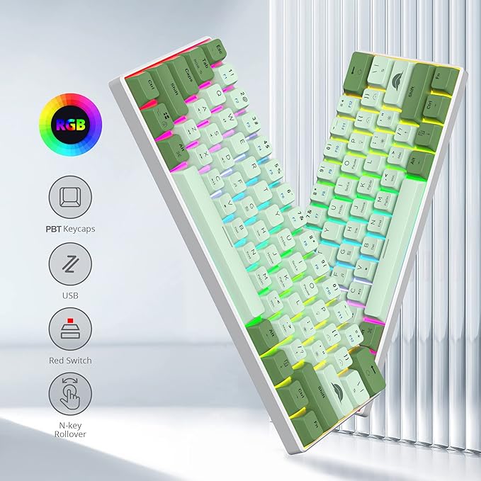 Fogruaden 60 Percent Mechanical Matcha Gaming Keyboard - 60% Red Switch RGB Backlit Wired with MDA PBT Keycaps for Win/Mac PC Laptop