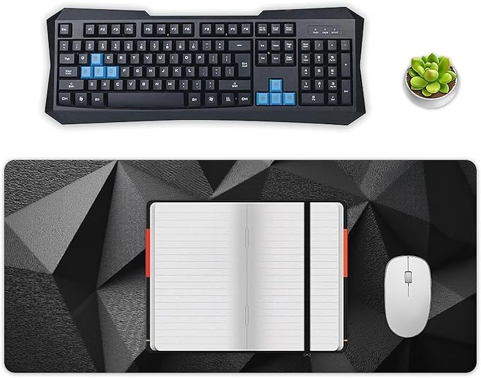 Geometric Black Gaming Mouse Pad Non-Slip Rubber Base 3XL Mousepad with Stitched EdgesWaterproof Washable Mouse Mat for Desk Home Office Gaming 35.5x16