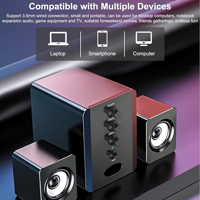 SADA D-202 Mini USB 2.1 Wired Combination Speaker Bass Music Subwoofer for Desktop Laptop Notebook Tablet PC Smart Phone (Black)