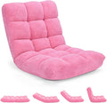 14-Position Floor Sofa Folding Gaming Sofa Chair Comfy Cushions &amp Study Steel Frame Angle Adjustable Sleeper Bed Couch Recliner (Pink)