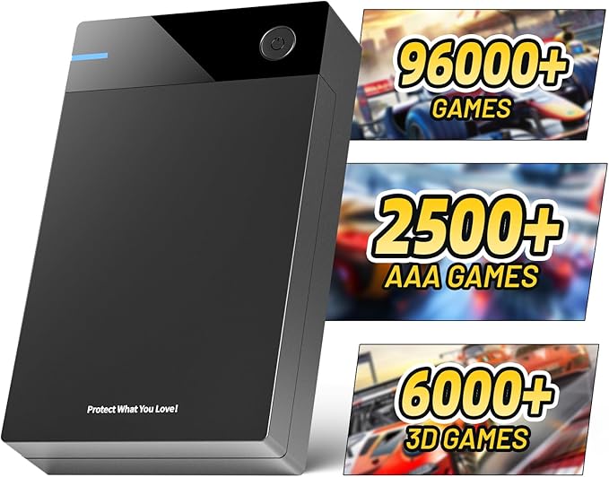 Kinhank 12T External HDD with 96000+ Classic GamesRetro Game Hard Drive Include 6000+ 3D Games USB 3.0 12tb Portable Game Hard Drive Disk Console for Win 7/8/10/11