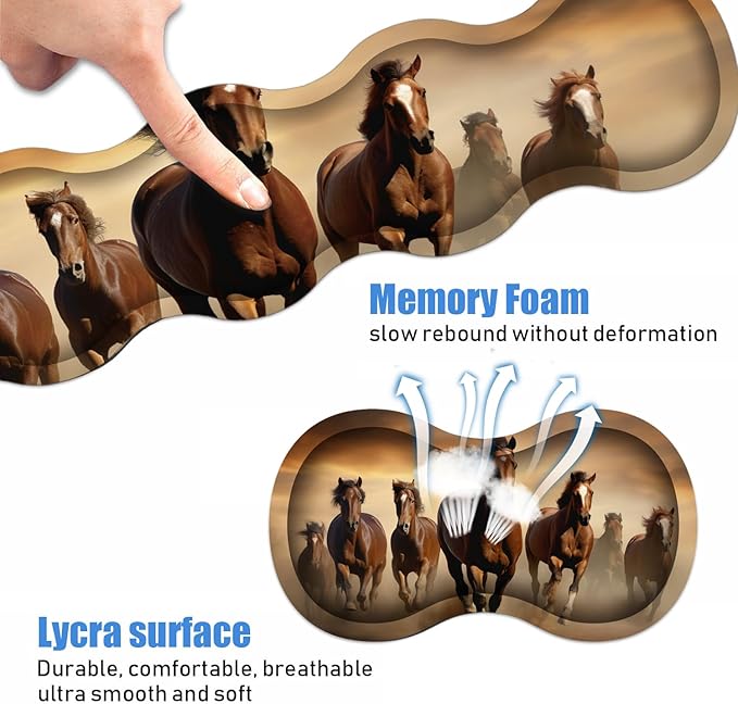 Ergonomic Keyboard Wrist Rest and Mouse Pad Wrist Rest Set Large XXL Gaming Mousepad 31.5x 11.8 Memory Foam Easy Typing Pain Relief Multifunctional Desk Mat for Office &amp Home Galloping Hors