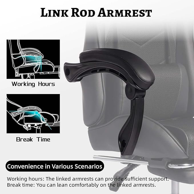 Gaming Chair with Footrest &amp Massage Comfortable Game Chair for Adults Gaming Desk Chairs with Headrest and Lumbar Cushion for Work and Study Adjustable Height Ergonomic (Black)