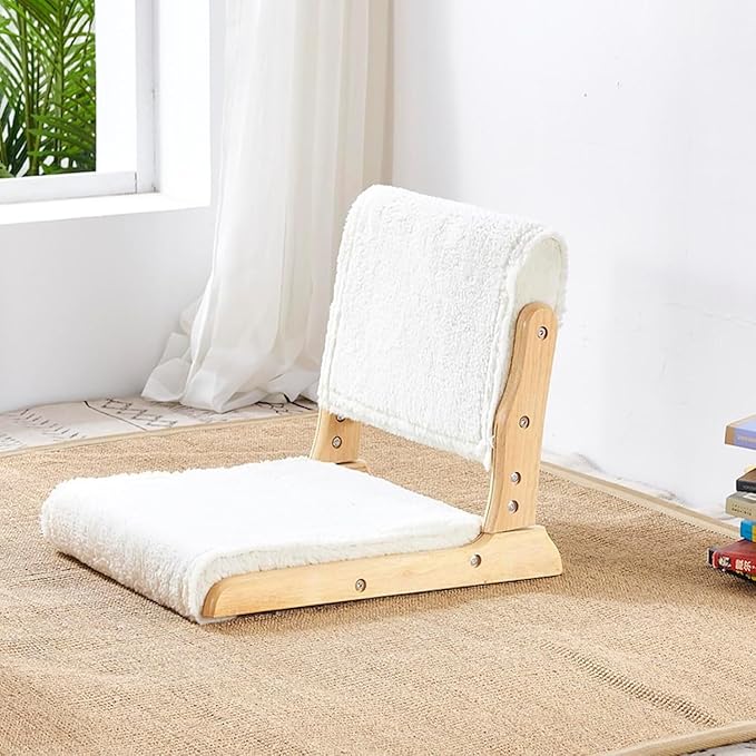 BTZHY Floor Chair Floor Chair Tatami Meditation Yoga Chair Foldable Indoor Outdoor Chair with Backrest Rubber Wood Legless Back Chair(P)