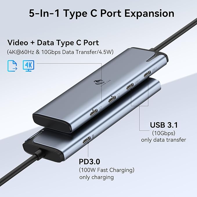 LION TEK USB C Hub Dual Monitor for MacBook Pro with 4K@60Hz USB4 Display Ports Video Output100W PD 10Gbps Data Transfer USB C Splitter Multiport Dongle for MacOS iPad Pro and More Type C Devices