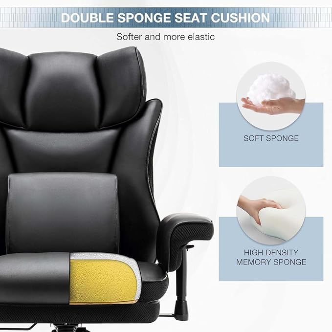 High Back Office Chair Ergonomic Executive Massage Chairs with Adjustable Armrest and Lumbar Support Comfy Adjustable Height Rocking Computer Gaming Chair with Swivel Wheels (Black)