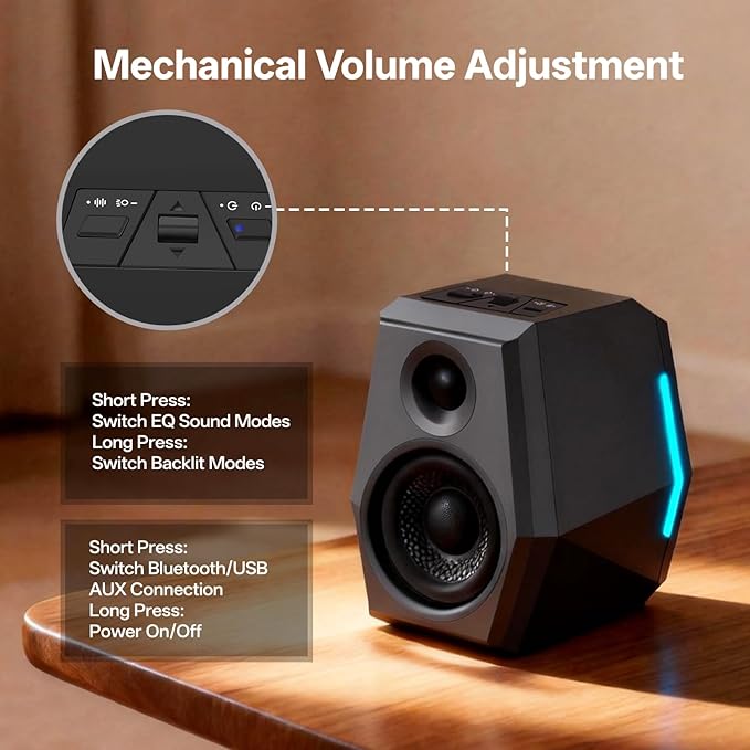 Sanyun SW209 36W Immersive Gaming Speakers with DSP 3 Sound Modes 24bit USB DAC &amp Bluetooth 5.2 2.0 RGB PC Multimedia Speakers for Desktop Monitor Laptop (Game/Movie/Music Black)