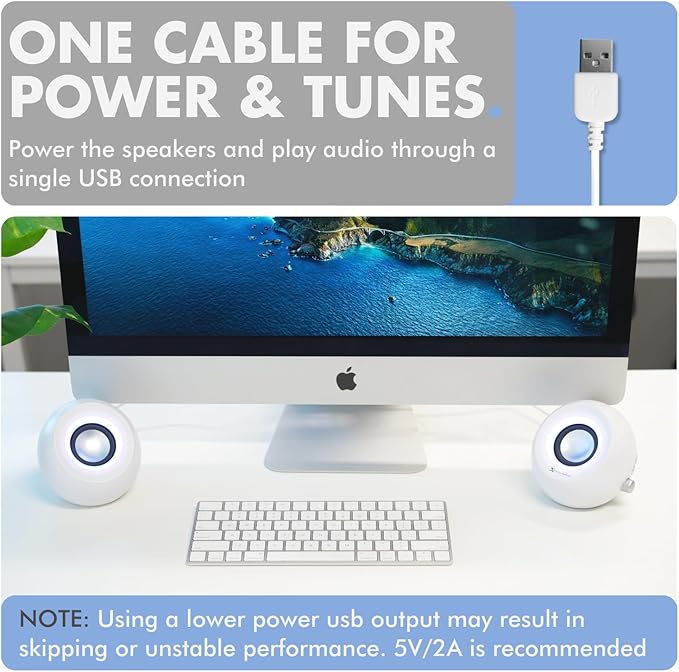 X9 Performance White Computer Speakers with RGB Lighting Bluetooth USB and AUX - Triple Mode Connection Dual 2.25 Drivers for Work and Play Bluetooth Desktop Speakers for PC - White
