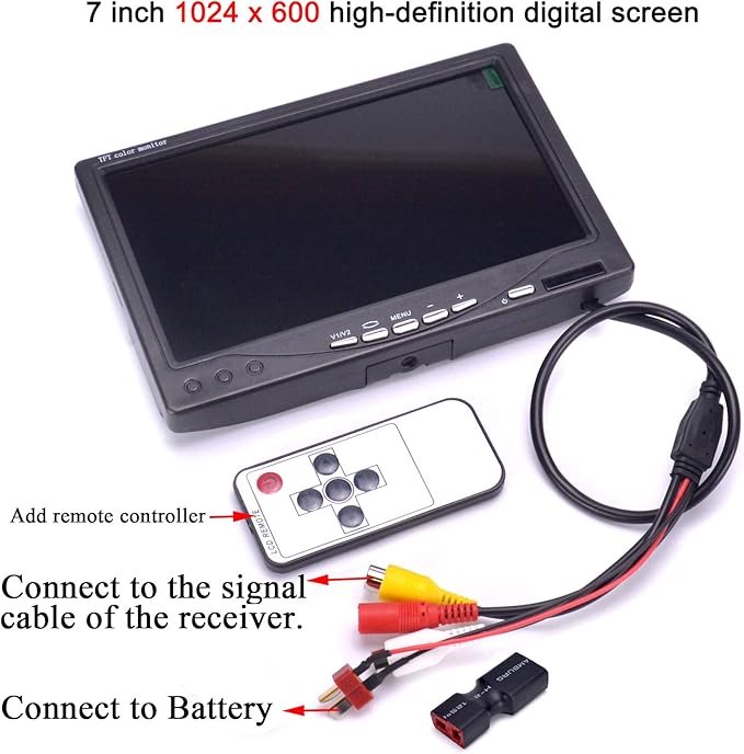 RC 7 Inch FPV Monitor 1024x600 IPS LCD Display Screen Monitor with Hood Sun Shield for RC FPV Drone Quadcopter
