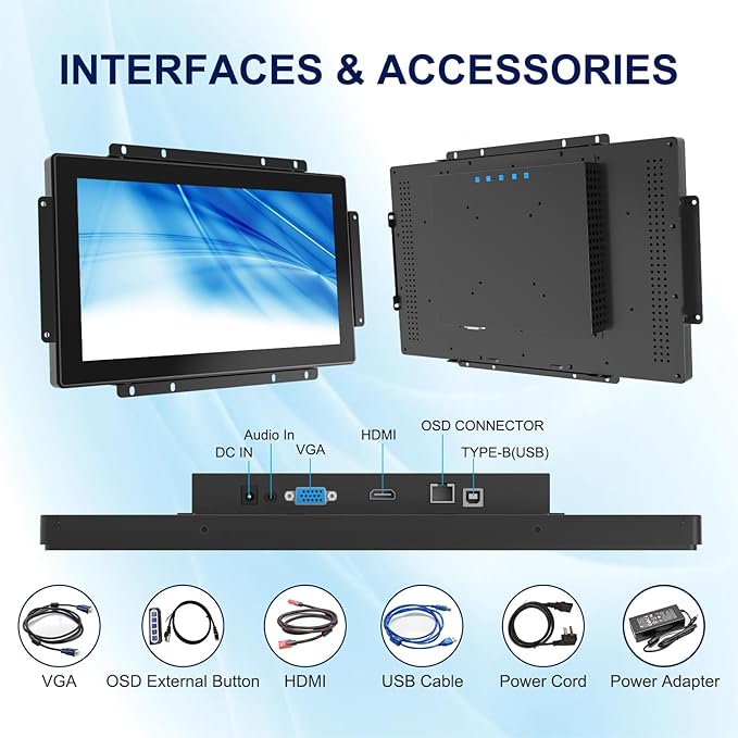 15.6 Inch Capacitive Touch Screen Monitor 1920x1080 Industrial Touch Display Metal Housing HD-MIVGA Input Open Frame Touchscreen Monitor for Industrial Automation Control