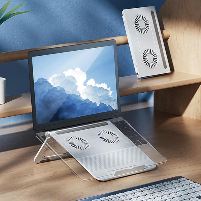 BESPORTBLE Adjustable Laptop Cooling Stand with Dual Fans Foldable Notebook Holder for PC White Laptop Air Cooler Suitable for Office and Gaming Use