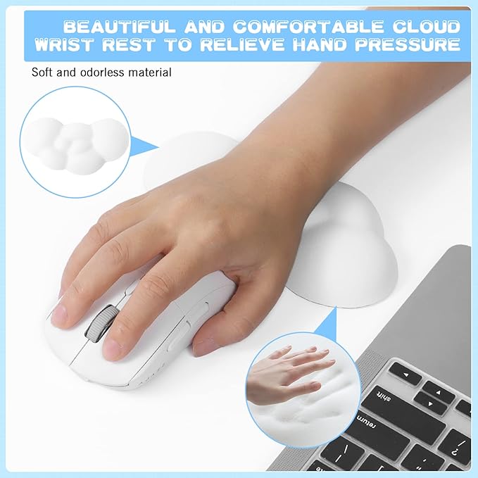 ATTACK SHARK 4 in1 Cloud Mouse PadKeyboard Wrist RestMouse Wrist Rest Supportand Leather Coaster Set with Office Desk MatNon-Slip PU Desk Pad Memory Foam Ergonomic Pain Relief for Office and Home