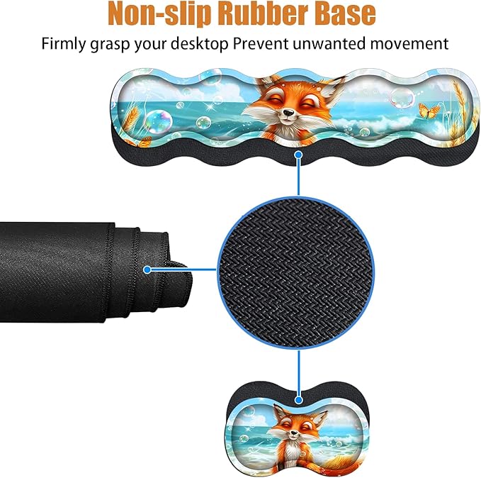 4 in 1 Ergonomic Keyboard Wrist Rest &amp Mouse Pad Wrist Rest Set Large XXL Gaming Desk Mat 31.5x 11.8 with Non-Slip Base Memory Foam for Home Office Study Gaming Fox