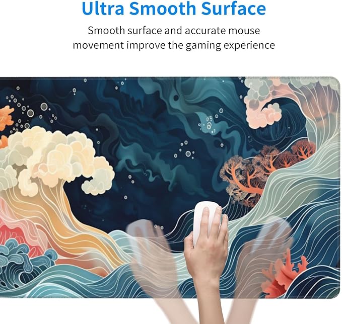 Wave Desk Cover MatExtended Large Mouse PadComputer Laptop Mat Desk Decor for Office Game Home 30x16 Inch