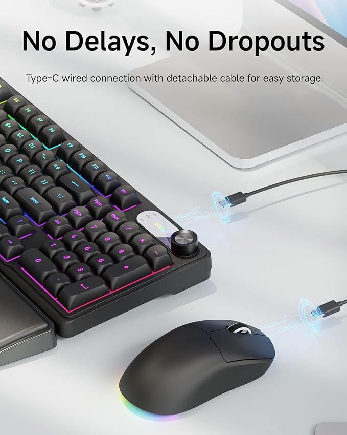 C98 Gaming Keyboard and Mouse Wired PC Gaming Keyboards with Multimedia Knob Wrist Palm&amp 3200 DPI RGB Backlit Computer Keyboard Quiet Membrane Gaming Keyboard for Windows/MAC/Laptop (Black)