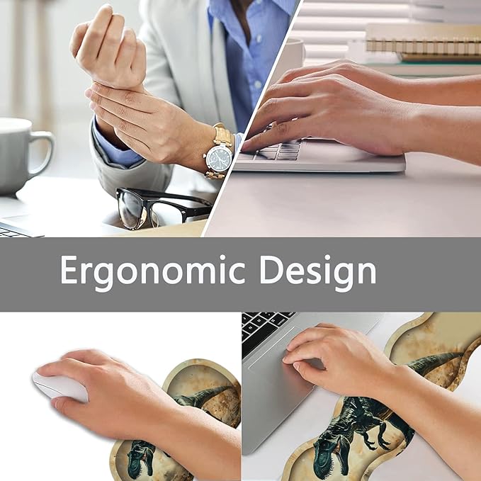 Large Gaming Mouse Pad + Keyboard Wrist Rest + Wrist Support + Coaster Set Memory Foam Ergonomic for Easy Typing XXL Extended Gaming Mouse Pad Table Pad - T-Rex