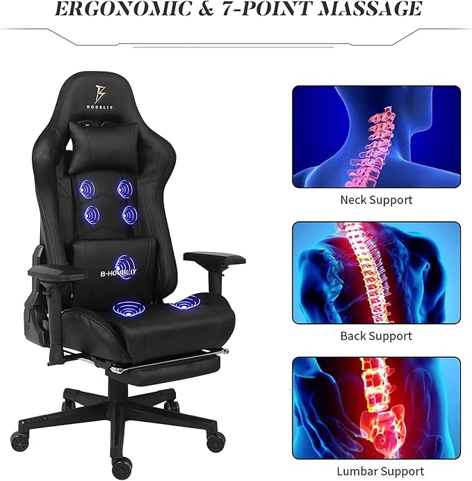 Gaming Chairs for Adults Massage Video Game Chairs with Speakers and RGB Lights Ergonomic High Back Computer Chair with Footrest and 4D Handrail PU Leather 360° Swivel Racing ChairRed