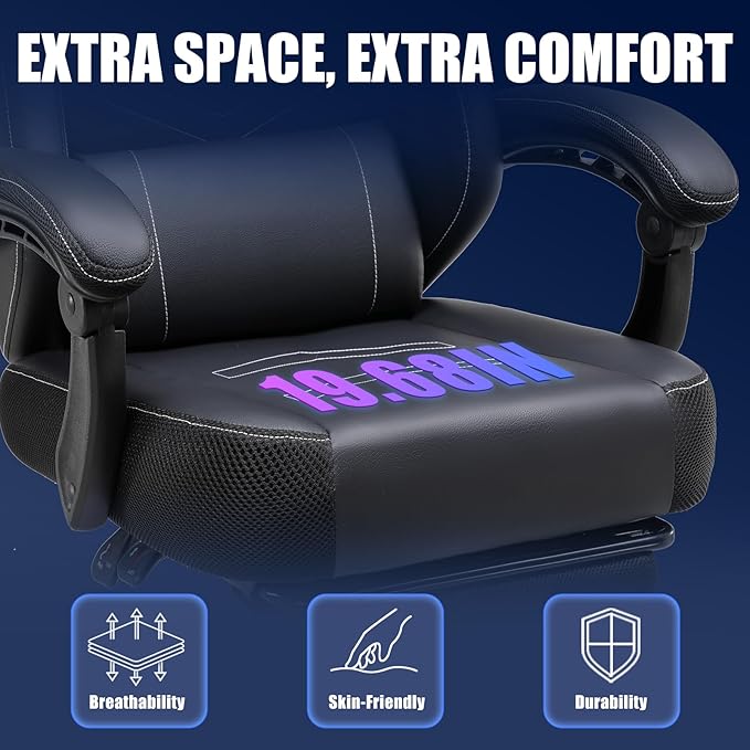 GTPLAYER Gaming Chair with Footrest Recliner Chair with Headrest &amp Lumbar Support Linkage ArmrestErgonomic Gaming Chair 350lbs High Back Office Home Dark Black