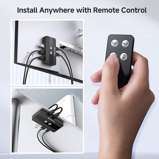 Cable Matters USB C Switch for 2 Computers with Remote Control 10Gbps Data Transfer Shares 2X USB-A and 2X USBC Peripherals (Keyboard Mouse Printer SSD) Data Only - No Video No Host Charging