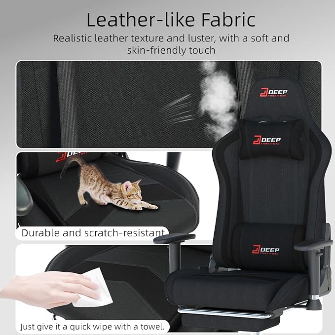 Fabric Gaming Chair Skin-Friendly and Breathable Manufactured by A Reputable Manufacturer Safe and Stable Specially Designed for Gaming.with Footrest Mg(1005-Black)
