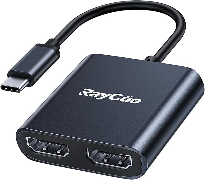 RayCue USB-C to Dual HDMI Adapter 4K@60Hz Type-C to HDMI Converter for Dual Monitors USB-C Hub for MacBook/Laptop/HP/Dell/Surface/Lenovo/Thinkpad/Chromebook