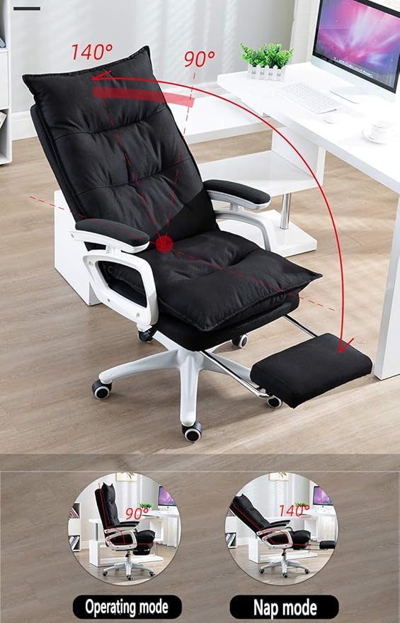 REMYS Home Office Chair Executive Office Chair Double Thickening Design Home Office Chair Tilt 140° with footrest and backrest Fabric Racing Game Chair (Color : Brown)