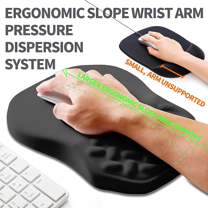 Ergonomic Slope Mouse Pad Wrist Support Wrist Rest Mousepad for Carpal Tunnel Pain Relief with Massage Bulge and Slow Rebound Memory Foam (12x8 inch Black)