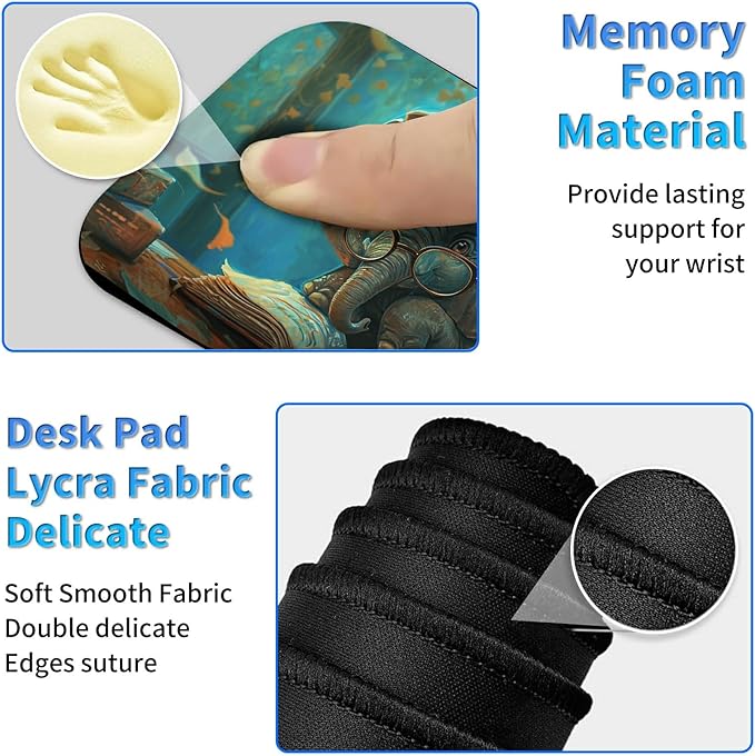 Wrist Rest Pad Small Mouse Pad and Office Desk Mat Set 3 in 1 Desk Pad 11.8 x 23.6+Mousepad +Mouse Wrist Rest with Ergonomic Design Non-Slip for Home Gaming Computer Elephant