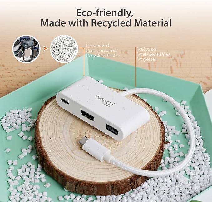 j5create USB-C to HDMI &amp USB Type-A with Power Delivery(Eco-Friendly) with 4K HDMI USB-A 5Gbps PD 100W Charging | Compatible with MacBook ProChromebookHP Samsung and more Type-C Devices(JCA37