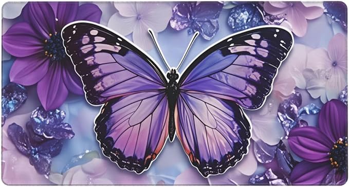 Purple Butterfly Floral Desk Cover MatExtended Large Mouse PadComputer Laptop Mat Desk Decor for Office Game Home 30x16 Inch