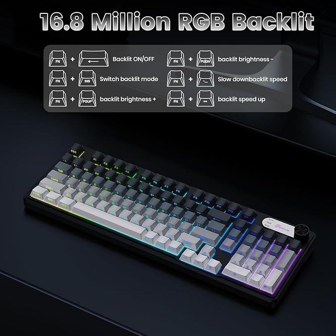 G98X Wireless Gaming Keyboard Tri-Mode 2.4GHz/USB-C/BT5.0 Silent Gaming Keyboard with Number Pad &amp Knob RGB Backlit Side Printed PBT Keycaps Computer Keyboards for PC Mac Laptop Gamer