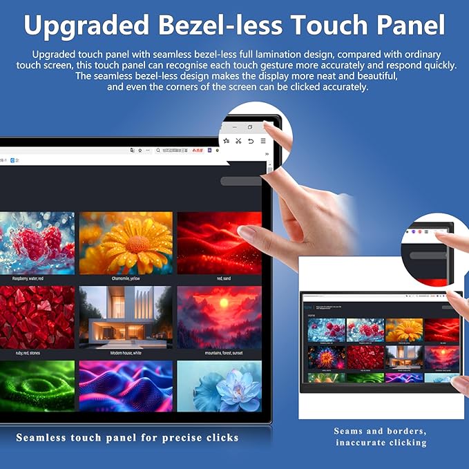 Portable Touchscreen Monitor 16 Inch 1920X1200P Monitor IPS Touch Screen Monitor with USB C HDMI Port 300cd/m² External Monitor for Laptop PC Phones Computer Ras Pi