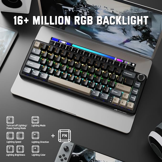MAMBASNAKE Attack Shark X66 Gasket Wireless Mechanical Keyboard with Volume Knob60% BT/2.4GHz/Wired Gaming KeyboardRGB BacklitOEM Tri-Color PBT keycaps66 Keys Hot Swappable for PC/MACStarblack