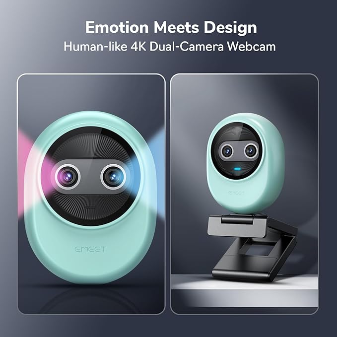 EMEET Piko 4K Webcam for Streaming World’s 1st Dual-Camera AI-Powered 4K Camera w/AI Autofocus 3 Mics Array&amp3 Sound Modes USB Webcam with Clip Great for Streaming Desk Setup
