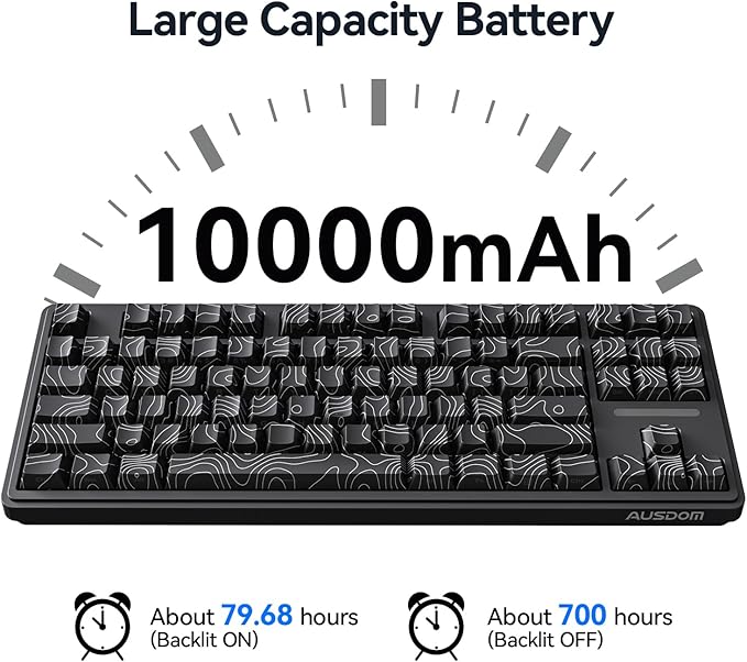 AUSDOM Wireless Mechanical Gaming Keyboard: 10000mAh Battery Tri-Mode 2.4G/BT5.3/USB-C Hot Swappable Custom Keyboard with RGB Backlit Side Printed PBT Keycaps 15-Layer Gasket Structure Topographic