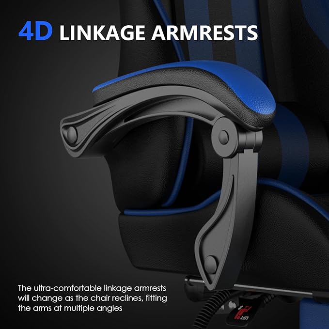 Huracan Gaming Chair with Footrest Adjustable Video Game Computer Chairs for Adults Reclining Backrest Office Desk Chair with Headrest and Lumba Pillow Blue