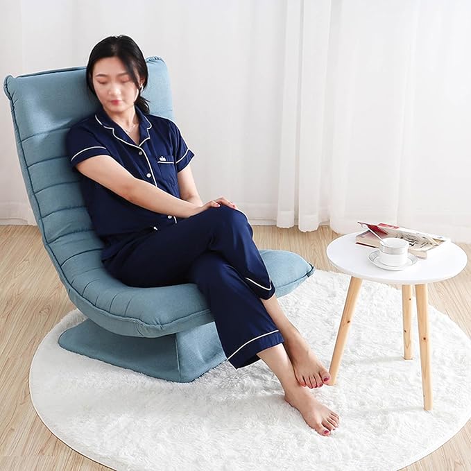 360° Swivel Floor Gaming Chair Folding Comfy Lounge Recliner with 3-Level Adjustable BackrestPadded Floor Lazy Sofa for TV Reading Playing Video Games Sky Blue-2