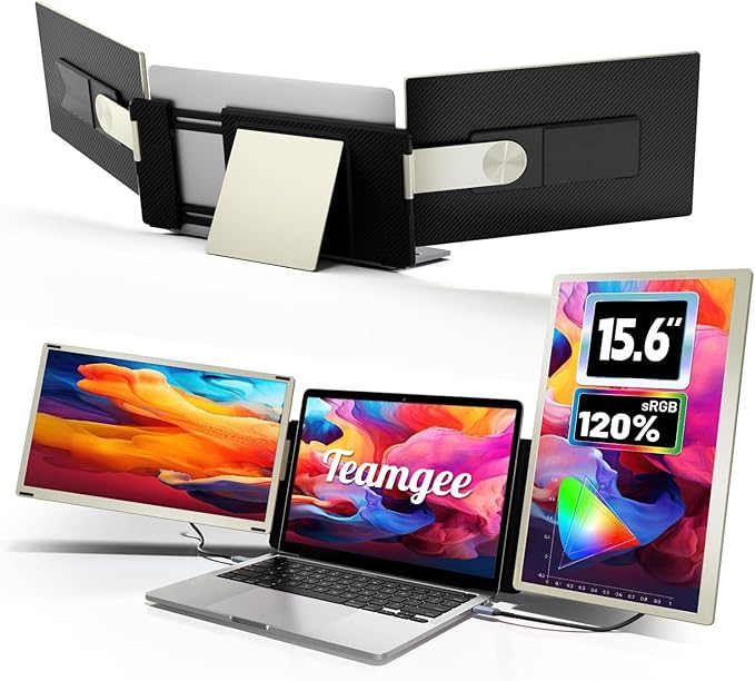 Teamgee 15.6 Laptop Screen Extender | Portable Monitor for 13-17” Mac/Windows Laptops | 120% sRGB FHD Metal Stand 235° Rotation Ideal for Hybrid Work