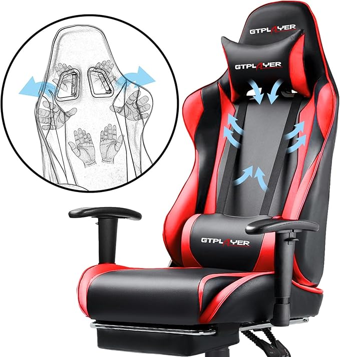 GTPLAYER Gaming Chair with Footrest Ergonomic Computer Game Desk Chair Reclining Gamer Chair Seat Height Adjustment Swivel Rocker with Headrest and Lumbar (Brickred)