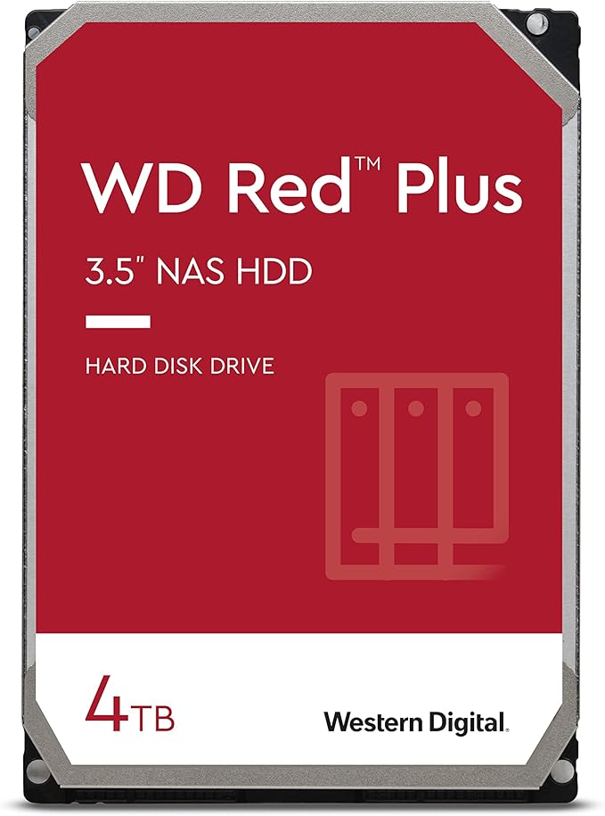 Western Digital 4TB WD Red Plus NAS Internal Hard Drive HDD - 5400 RPM SATA 6 Gb/s CMR 64 MB Cache 3.5 - WD40EFRX