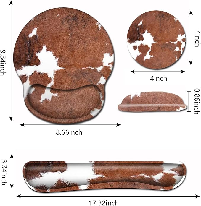 Keyboard Wrist Rest and Mouse Pad with Wrist Support Ergonomic Mousepad Coaster Easy Typing Pain Relief Keyboard Set Memory Foam Keyboard Wrist RestCowhide Farm Animal Skin Leopard Brown Cow