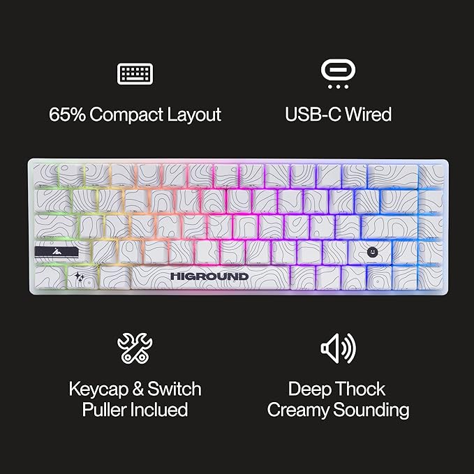 Higround Trailhead 65% Mechanical USB Wired Gaming Keyboard TTC Linear Custom Switches Programable RGB Hot-Swappable Deep Thock Creamy Sounding PC Keyboard Pre-lubed (SNOWSTONE)