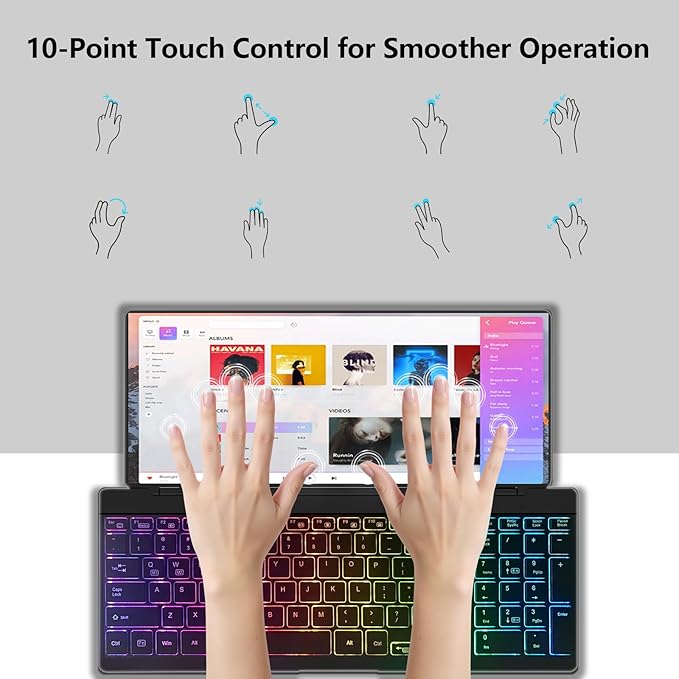 Portable Touchscreen Monitor with Silent Keyboard 12.8-inch Ultra-Slim Stretched Bar Screen Folding FHD 120% sRGB USB-A/C Compatible Screen for Computers Laptops Mini PCs Console