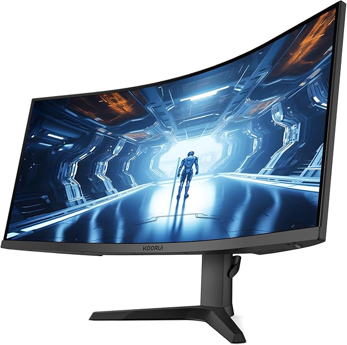 KOORUI 34-inch Curved Ultrawide WQHD 3440×1440 Gaming Monitor 180Hz 1000R- PIP/PBP 1ms(MPRT) HDR400 DCI-P3 95% FreeSync Premium 1 x DP 1.4 &amp 2 x HDMI 2.0 Tilt Height Swivel Adjustment 34E6