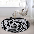 Modern Decor Round Rug for Bedroom Circular Area Rug Washable Throw Rugs Non-Slip Soft Floor Mat for Living Room Sofa Art Geometric Floral Flowers CurvedBlack White Grey Diameter 39.3 in