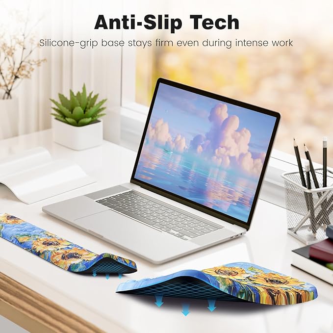 Ospelelf 3 in1 Ergonomic Wrist Rest Pad for Computer Keyboard and Mouse Large Mouse Pad Set with Support for Office Sunflower