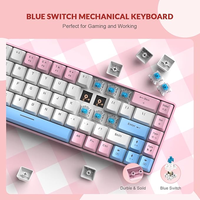 ZIYOU LANG RK-T8PR0 Wired 65% Mechanical Gaming Keyboard and Mouse Combo with RGB LED Backlit Anti-ghosting TKL Mini 68 Key Coiled C to A Cable Tactile Blue Switch for PS4 PS5 Xbox PC Mac Gamer(Pink)