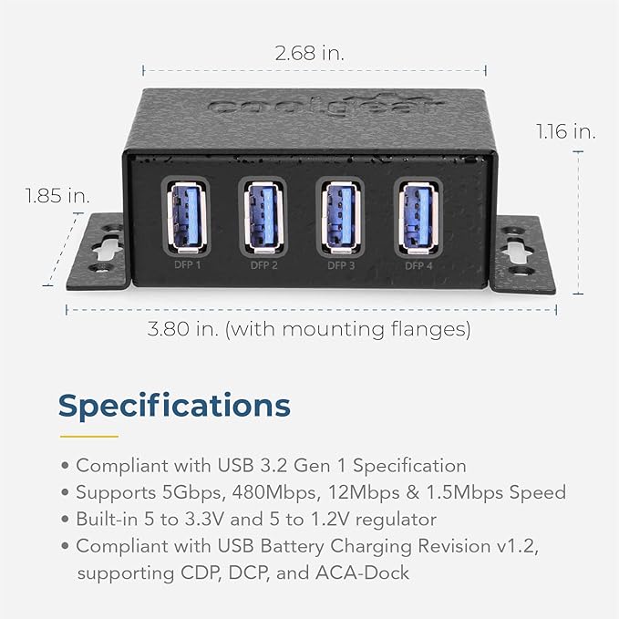 Coolgear USB 3.2 Gen 1 Bus Powered 4 Port Mini Hub with ESD